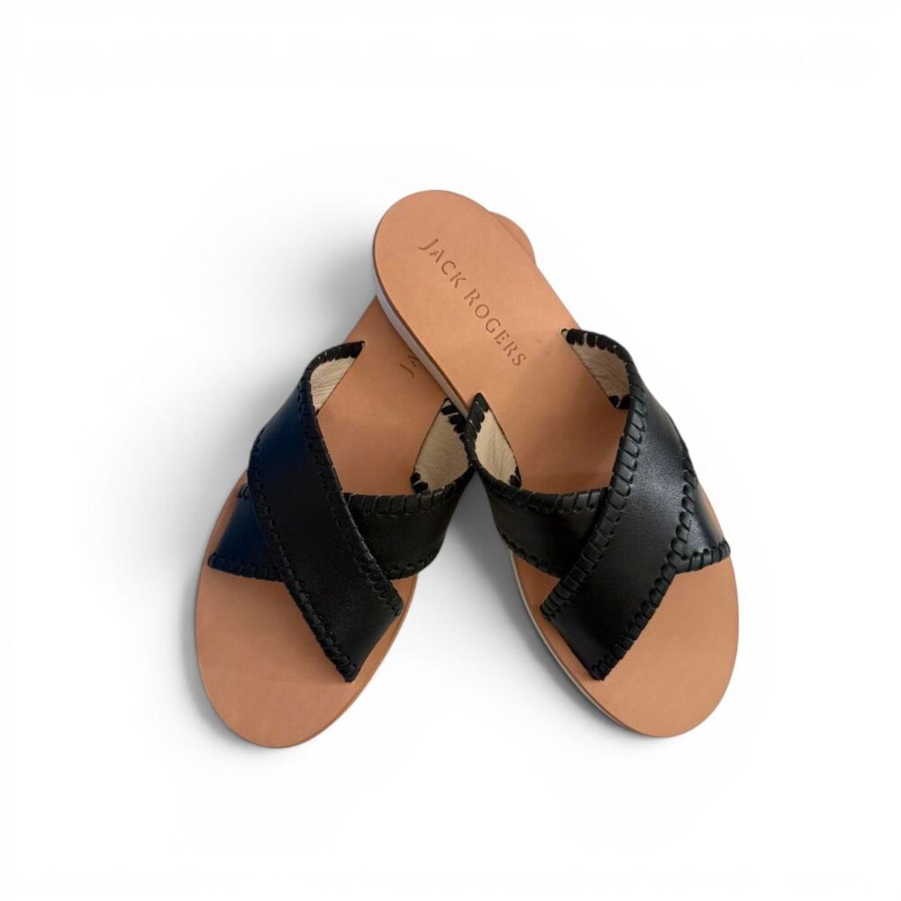 Jack Rogers Women's Sloane X Band Whipstitch Black Sandals, NEW! Size 9.5